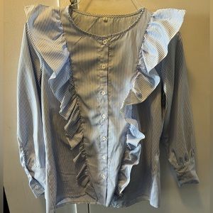 Blue and white striped ruffle blouse!